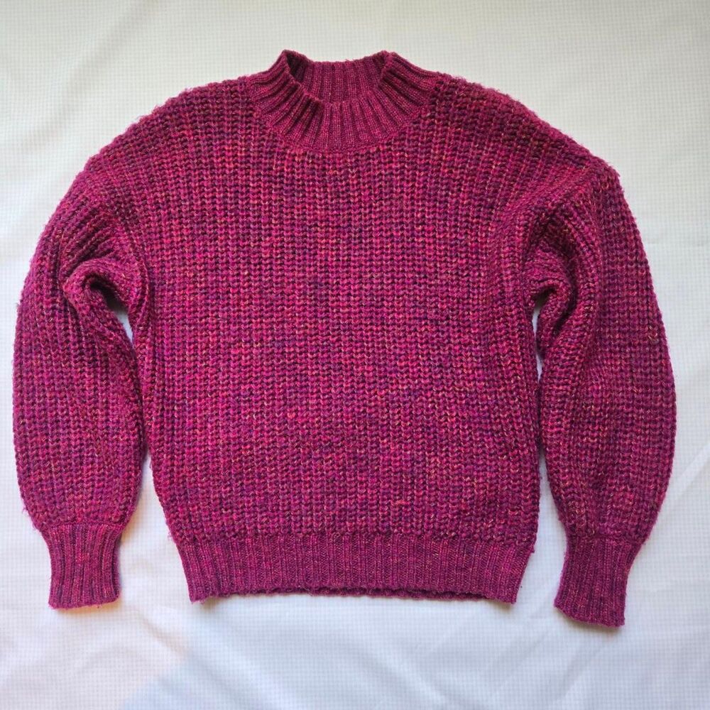 Band of Gypsies Magenta Mock Neck Chunky Knit Sweater Small Space Dye